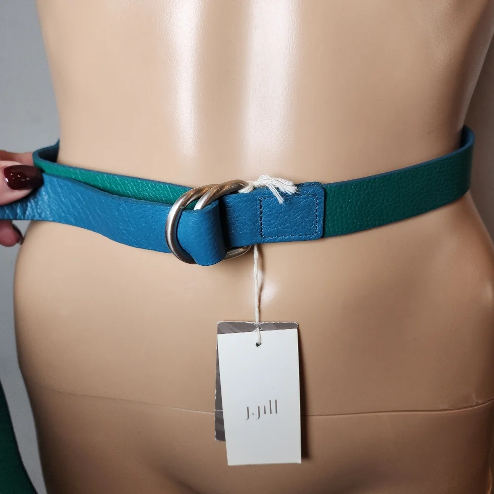NWT J. Jill Genuine Leather Green Blue Teal D-ring‎ Belt 46